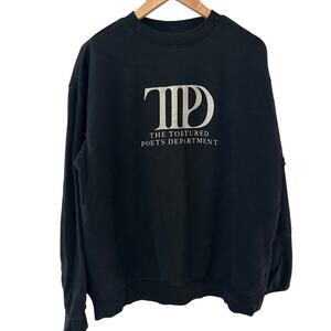 Taylor Swift The Tortured Poets Department Black Crewneck Sweatshirt Size Large